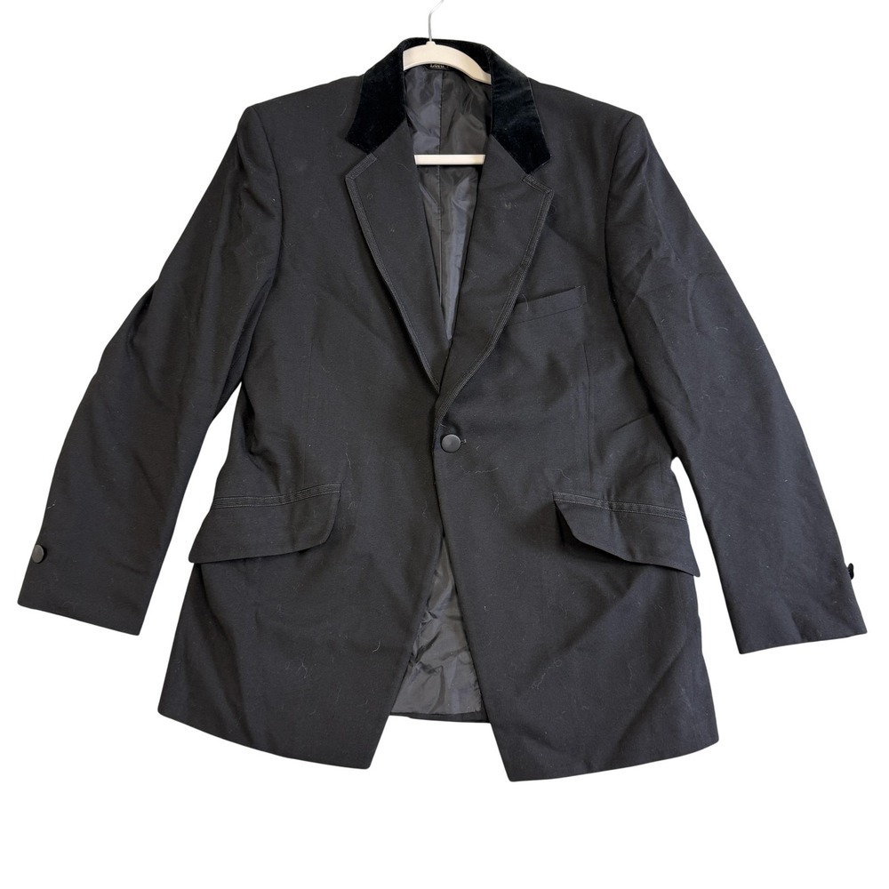 Vintage Lord West Tuxedo Jacket Mens 42‎ Short Black Velvet Collar Formal USA